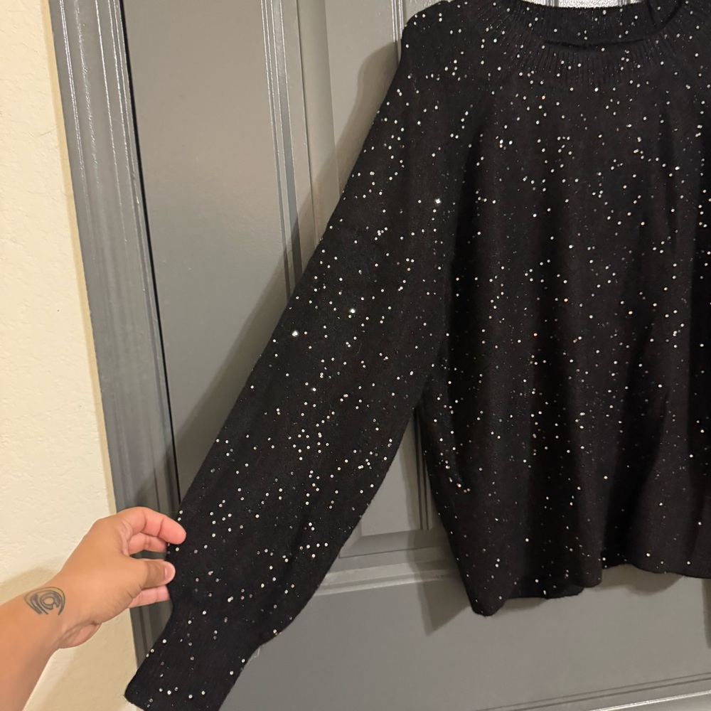 Loft Black Sequin Winter/Fall Sweater - image 3